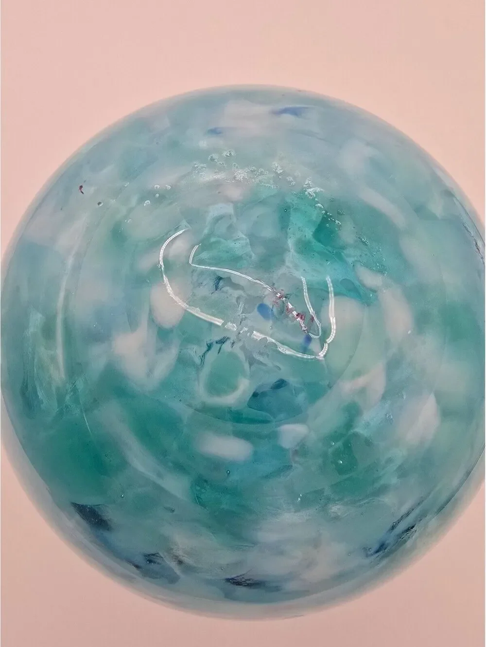 Taryn Jayne Signed Hand Blown Art Glass Vase Aqua Blue White Studio Glass